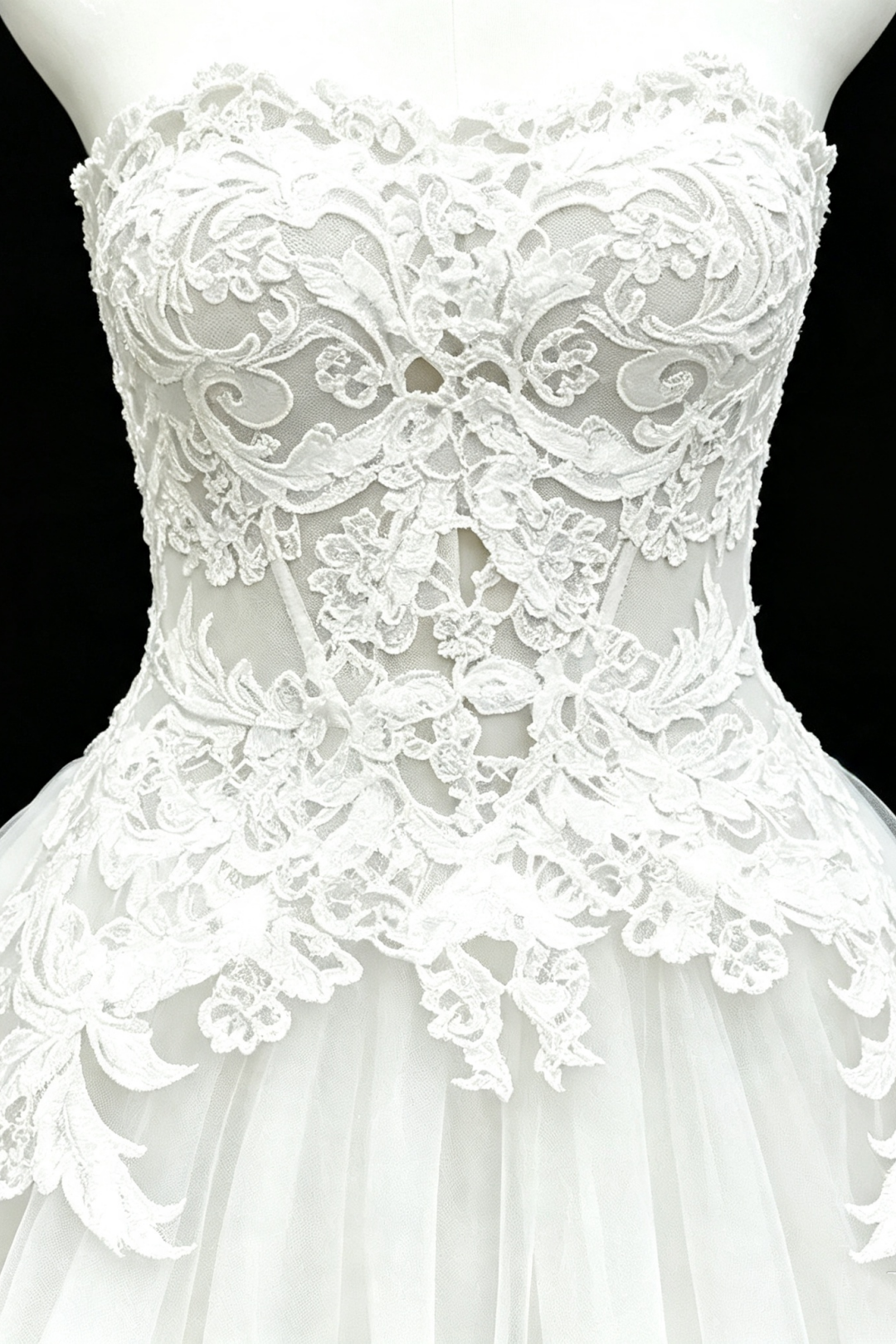 White Strapless Corset Lace Short Dress, Floral Applique Tulle Cocktail Party Gown F007