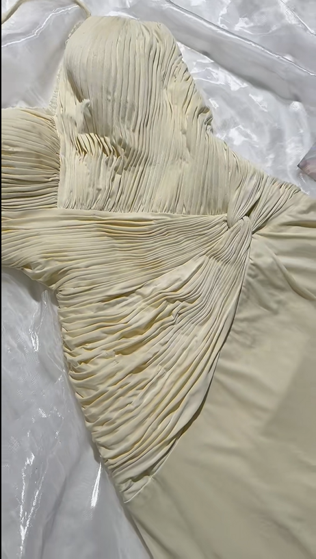 Cream Chiffon Halter Bridesmaid Dress F0399