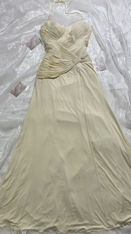 Cream Chiffon Halter Bridesmaid Dress F0399