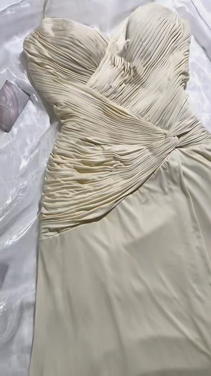 Cream Chiffon Halter Bridesmaid Dress F0399