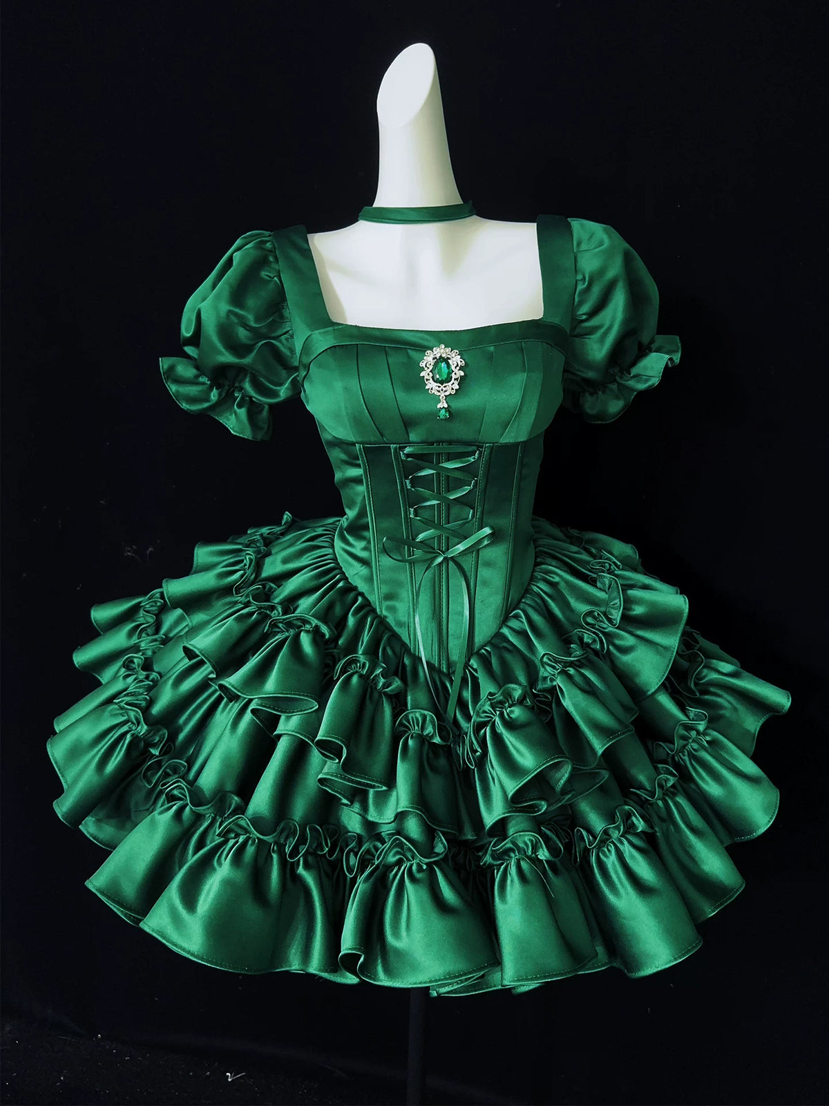 Emerald Green Satin Puff Sleeve Corset Mini Homecoming Dress F0328