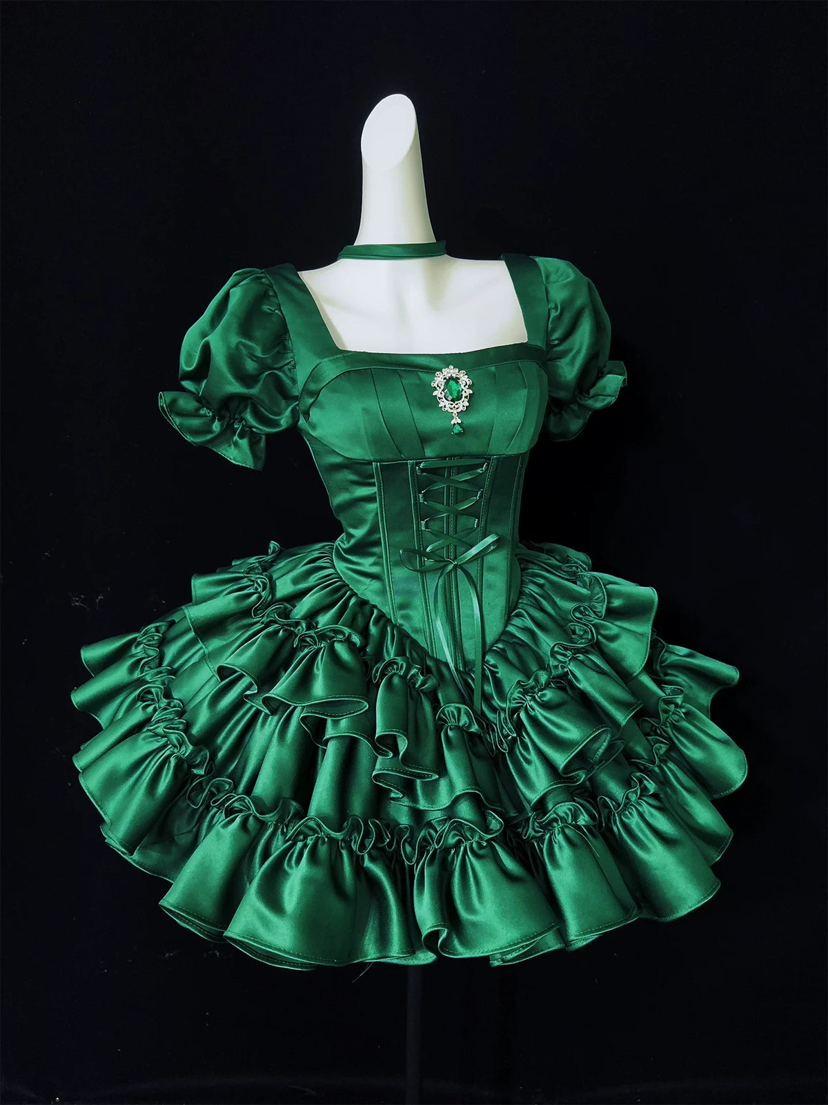 Emerald Green Satin Puff Sleeve Corset Mini Homecoming Dress F0328