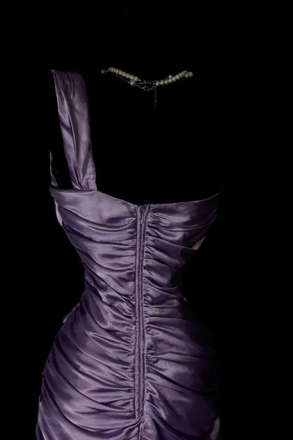 Lavender Satin Mermaid Evening Gown, One‑Shoulder Ruched Formal Gala Dinner Dress  F002