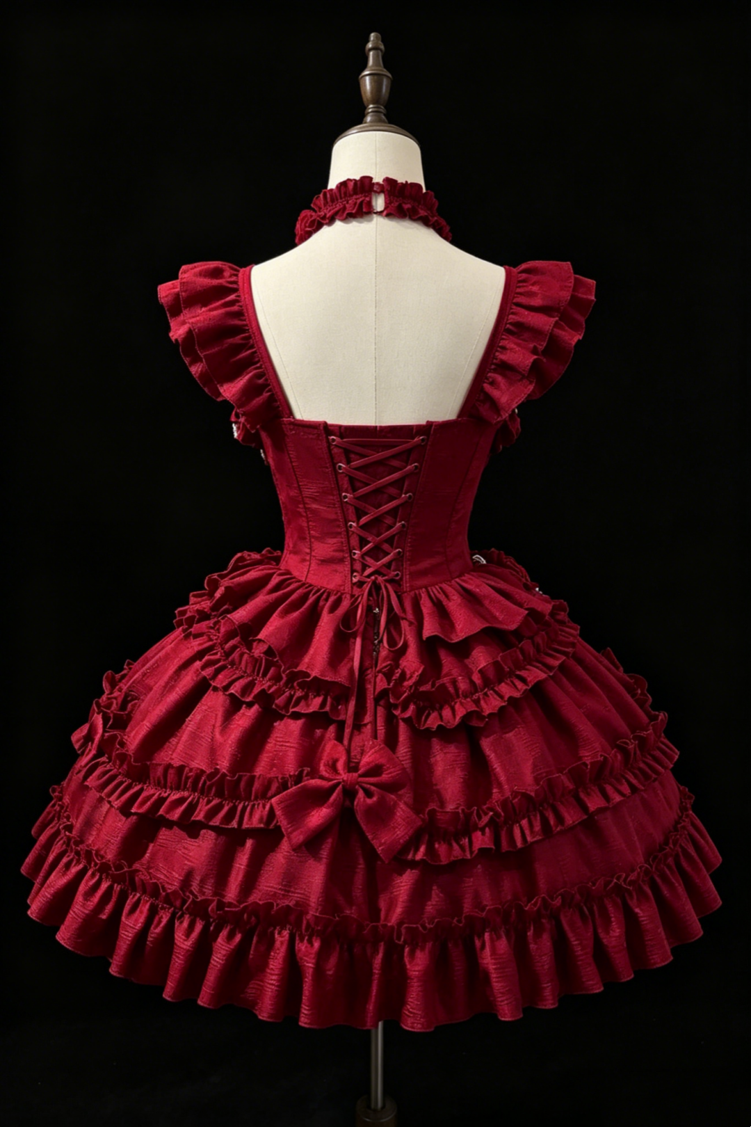 Burgundy Rose Ruffle Lolita Homecoming Dress Corset Back Short Formal Party Gown F0031