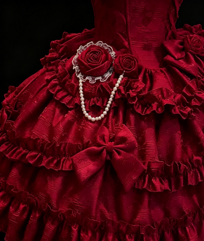Burgundy Rose Ruffle Lolita Homecoming Dress Corset Back Short Formal Party Gown F0031