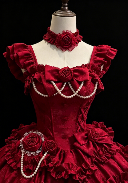 Burgundy Rose Ruffle Lolita Homecoming Dress Corset Back Short Formal Party Gown F0031
