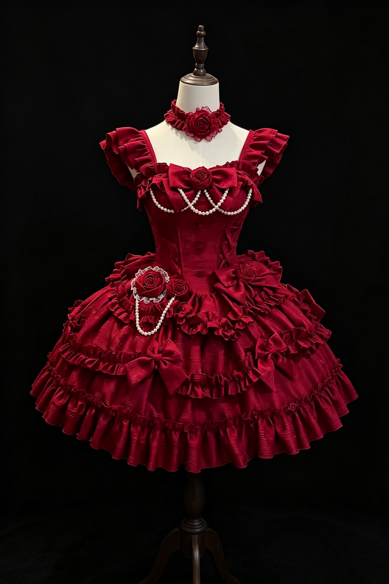 Burgundy Rose Ruffle Lolita Homecoming Dress Corset Back Short Formal Party Gown F0031