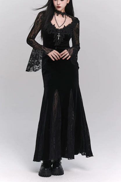 Gothic Velvet Mermaid Long Evening Dress F0499