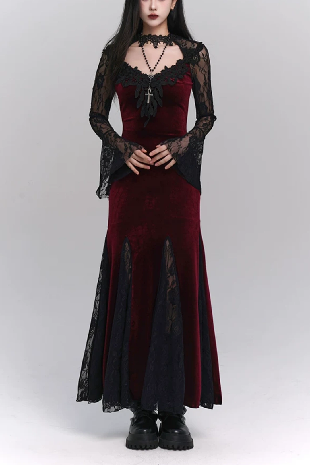 Gothic Velvet Mermaid Long Evening Dress F0499