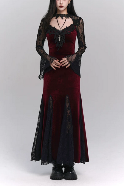 Gothic Velvet Mermaid Long Evening Dress F0499