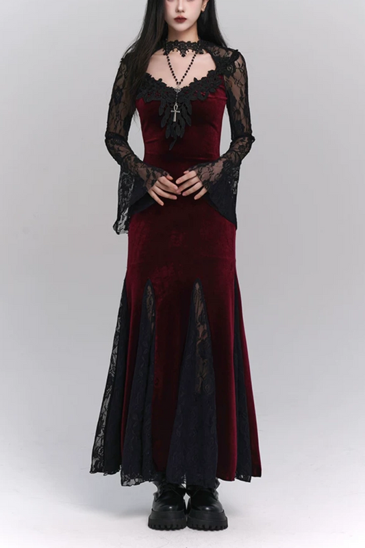 Gothic Velvet Mermaid Long Evening Dress F0499