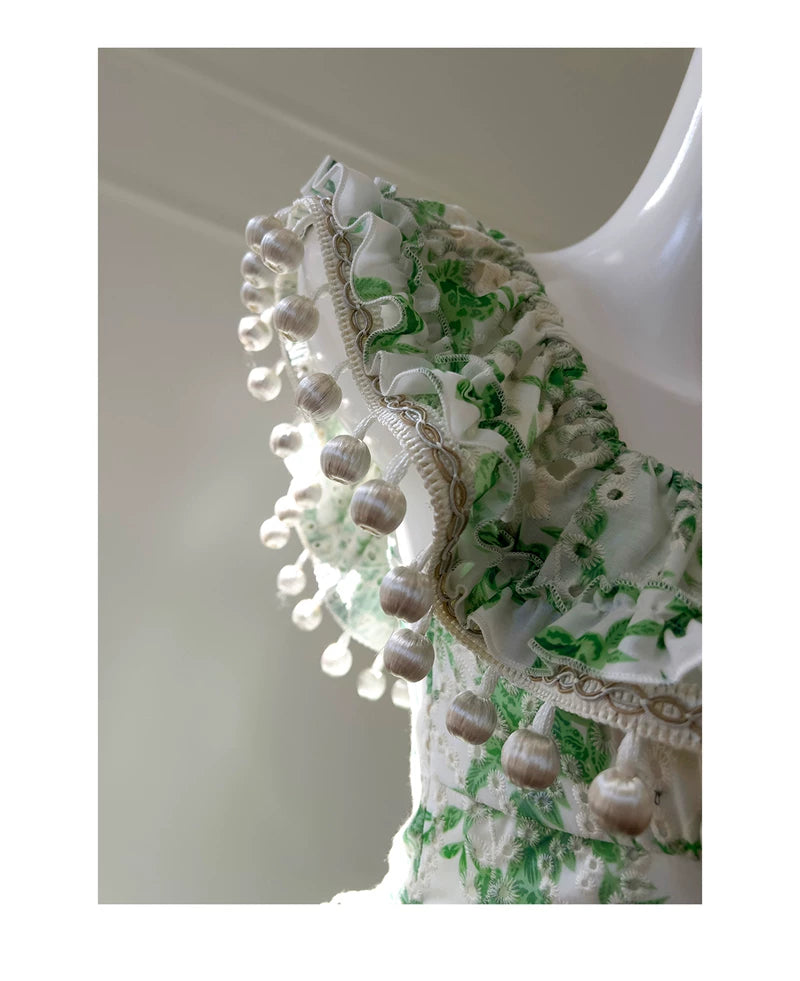 Green Floral Midi Party Dress F0448