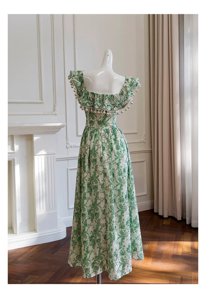 Green Floral Midi Party Dress F0448