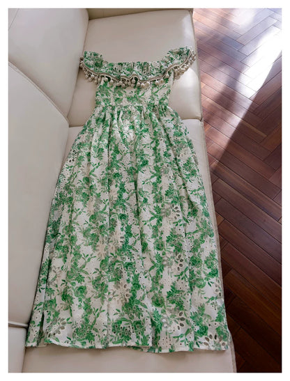 Green Floral Midi Party Dress F0448