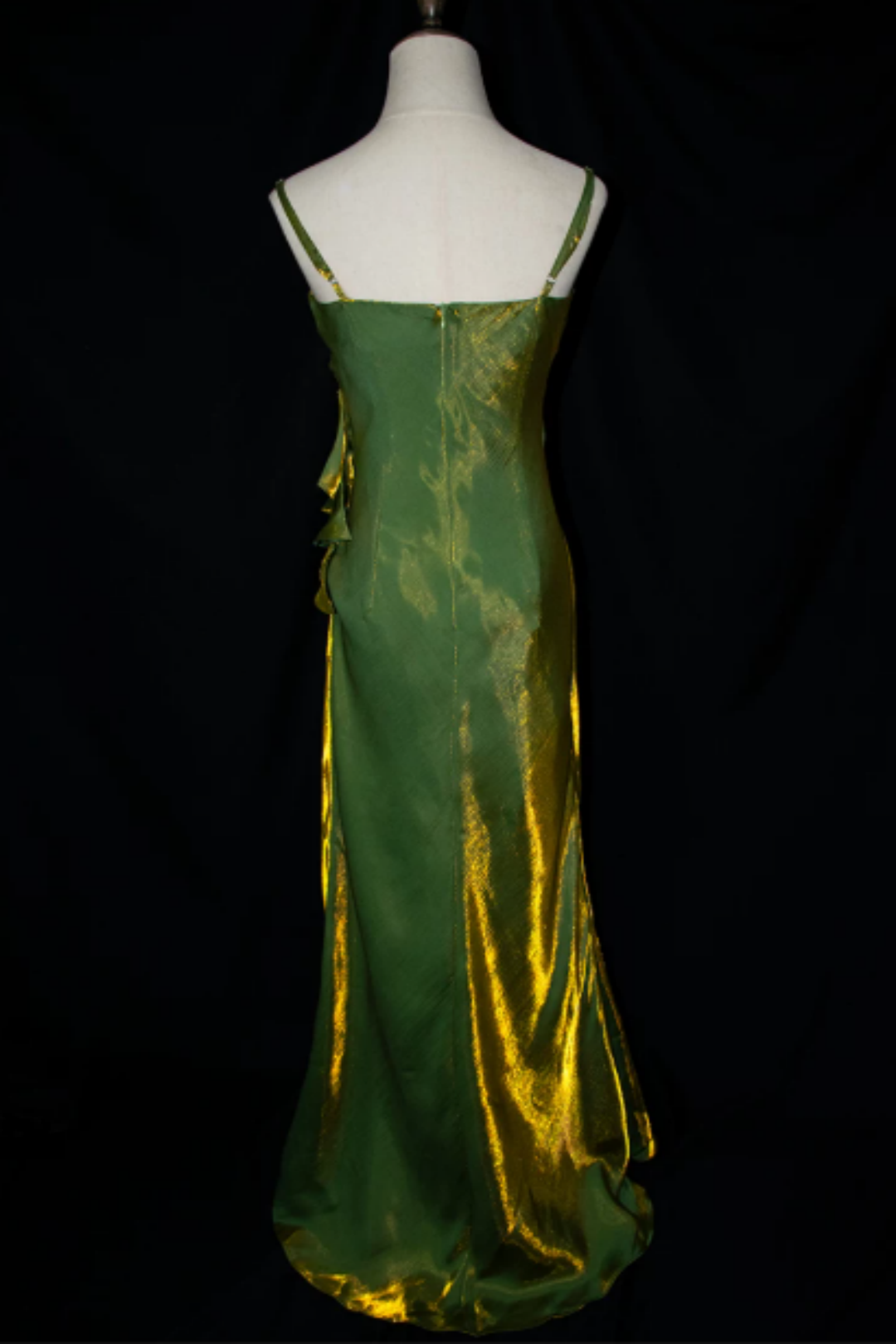 Green Gold Shimmer Spaghetti Strap Mermaid Formal Dress with 3D Flower L019