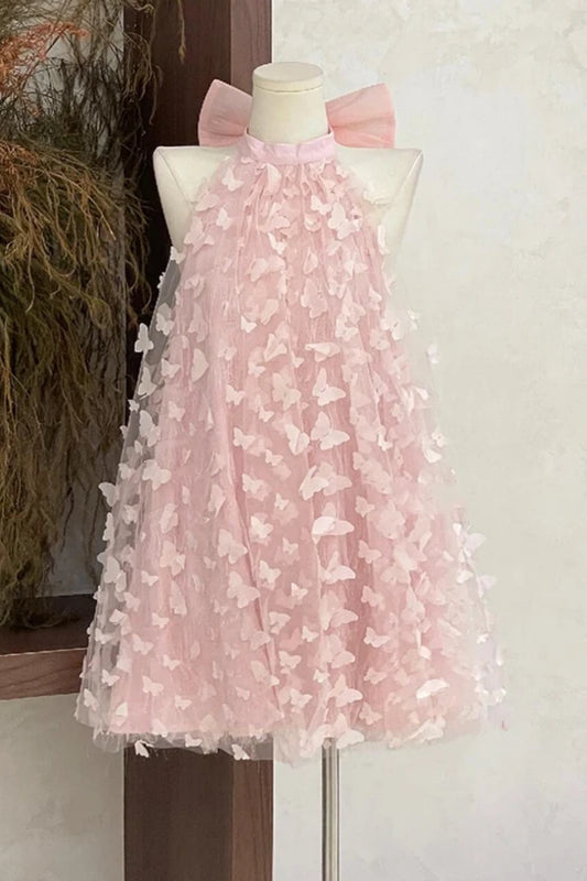 Halter 3D Butterfly Tulle Mini Homecoming Dress F0319