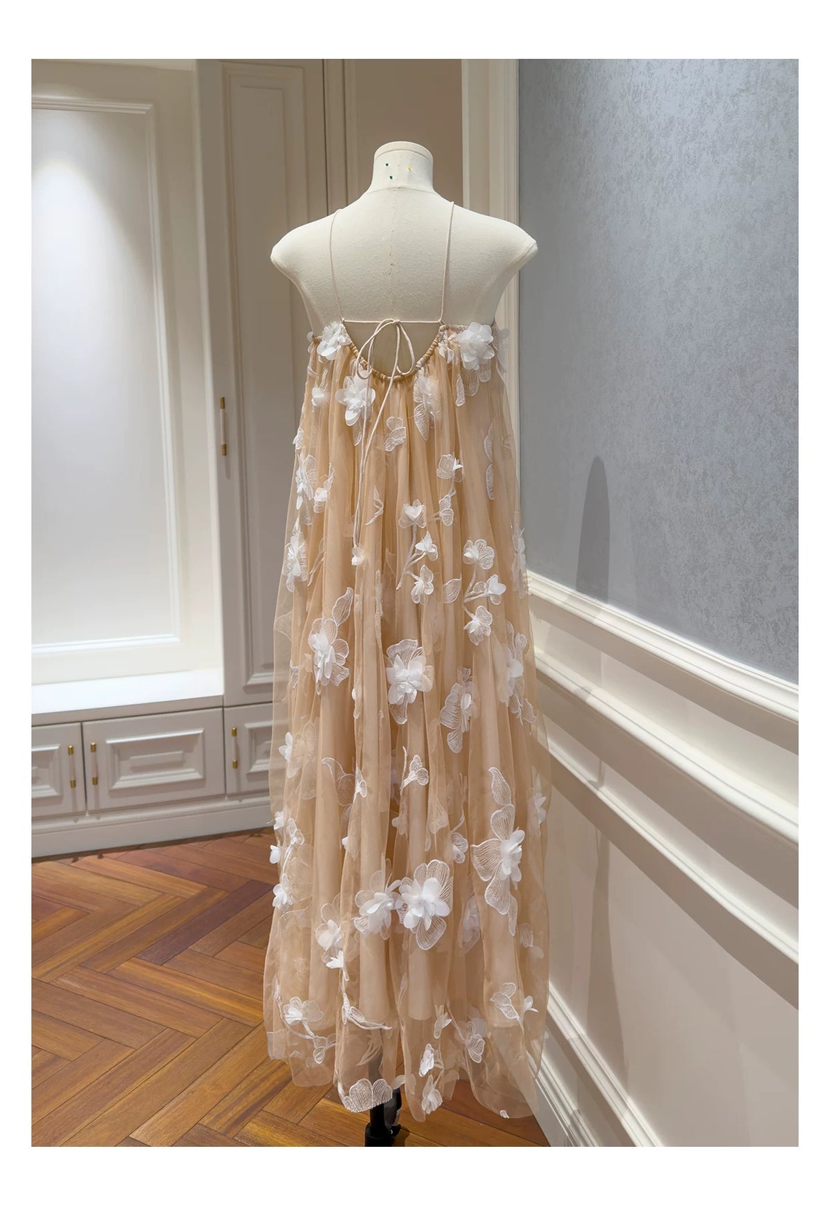 Halter Nude 3D Floral Tulle Long Evening Dress F0444