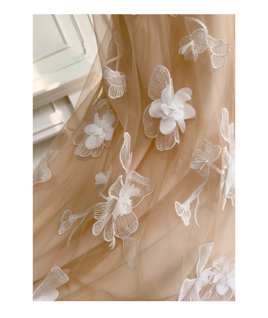 Halter Nude 3D Floral Tulle Long Evening Dress F0444