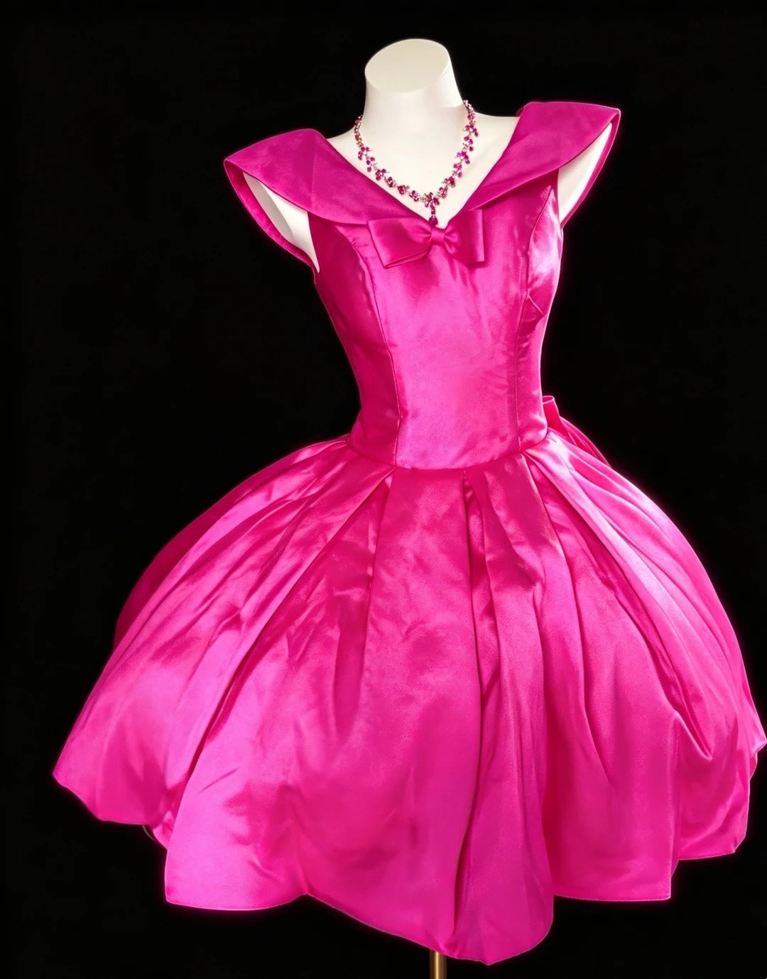 Fuchsia Satin Off‑Shoulder Homecoming Dress Bow Lace‑Up Short Party Gown F0018