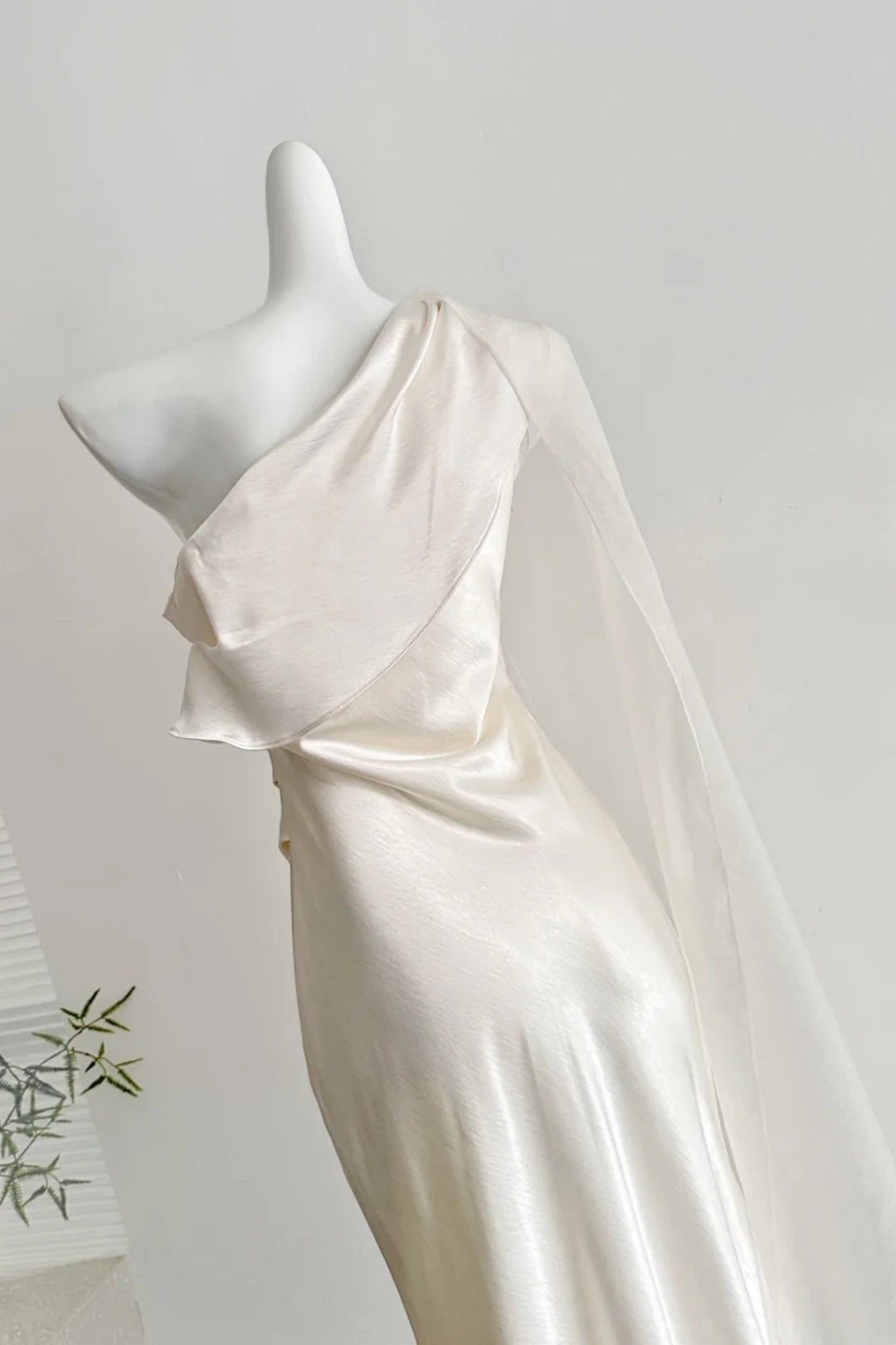 Ivory Satin One Shoulder Evening Gown Draped Mermaid Long Dress F0377