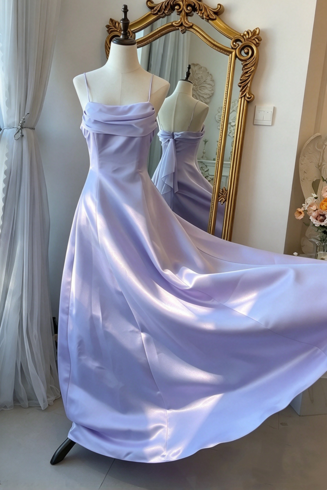 Lavender Spaghetti Strap A Line Bridesmaid Formal Dress L027