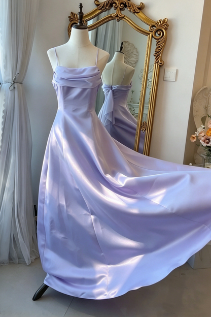 Lavender Spaghetti Strap A Line Bridesmaid Formal Dress L027