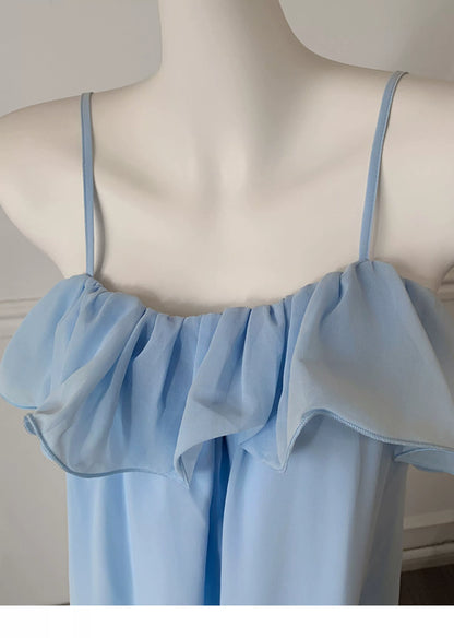 Light Blue Chiffon Spaghetti Strap Flowy Bridesmaid Dress F0457