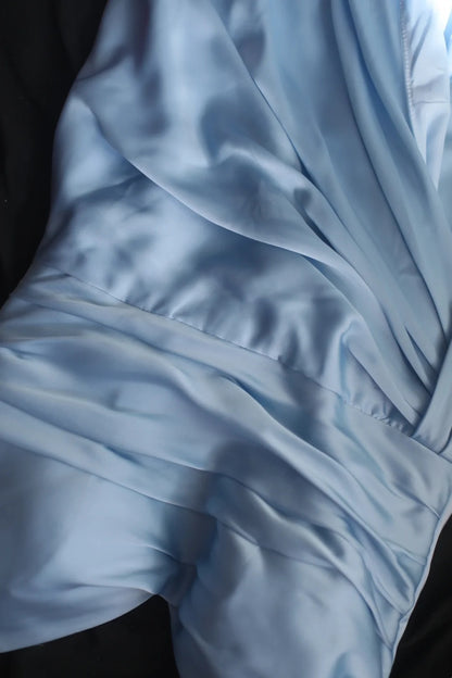 Light Blue Satin Spaghetti Strap Prom Dress, Formal Evening Gown F0409