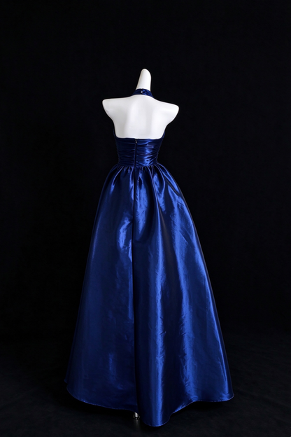 Navy Blue Halter A-Line Formal Evening Dress  F0532