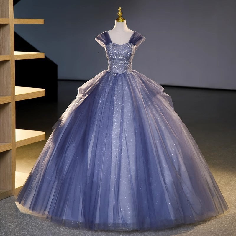 Stunning Off-the-Shoulder Sparkly Tulle Prom Ball Gown, Glitter Formal Evening Dress for Women, Ideal for Graduation, Quinceanera, Pageant, Wedding and Special Occasions Floral021