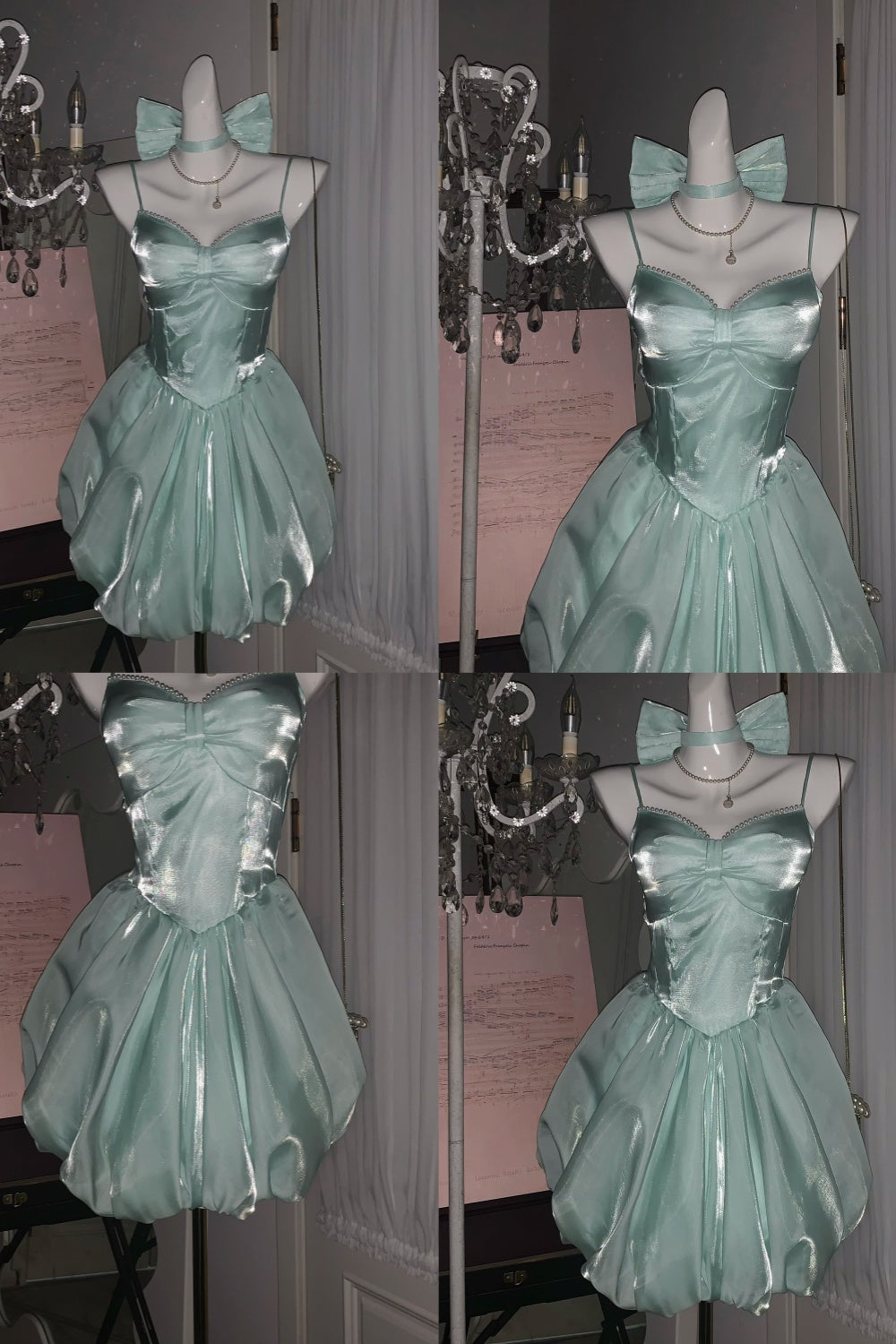 Fairy Satin Puff-Sleeve Mini Dress for Homecoming or Birthday Parties FD054