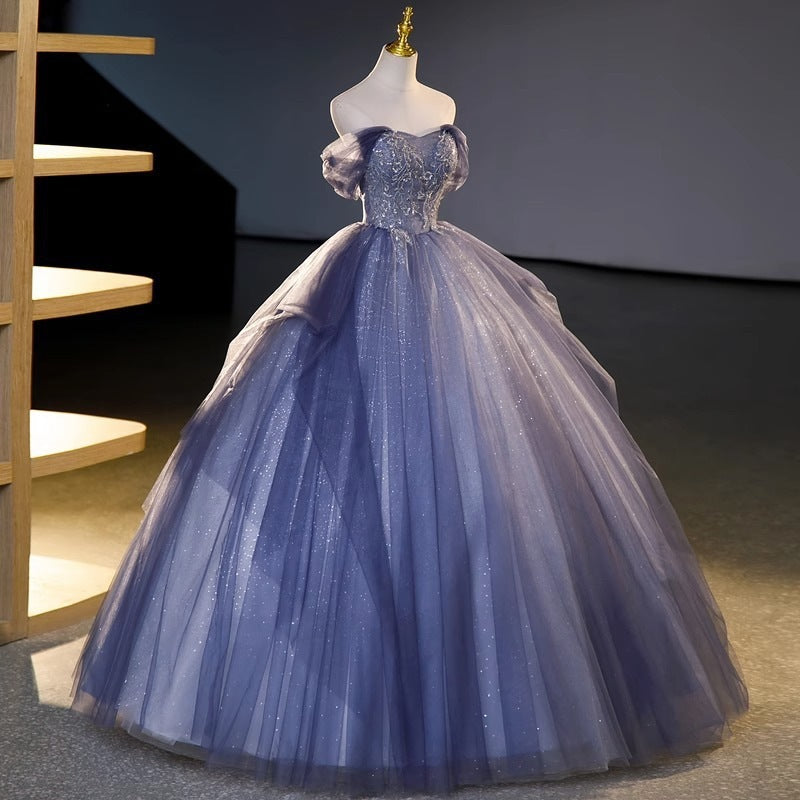 Stunning Off-the-Shoulder Sparkly Tulle Prom Ball Gown, Glitter Formal Evening Dress for Women, Ideal for Graduation, Quinceanera, Pageant, Wedding and Special Occasions Floral021