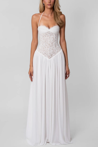 Halter Lace Corset Chiffon A-Line Formal Evening Gown L048