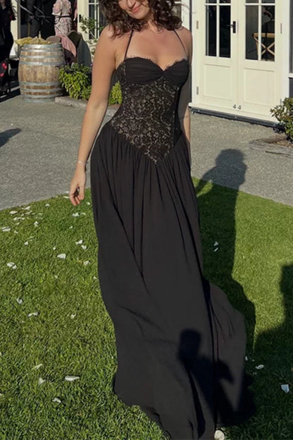Halter Lace Corset Chiffon A-Line Formal Evening Gown L048