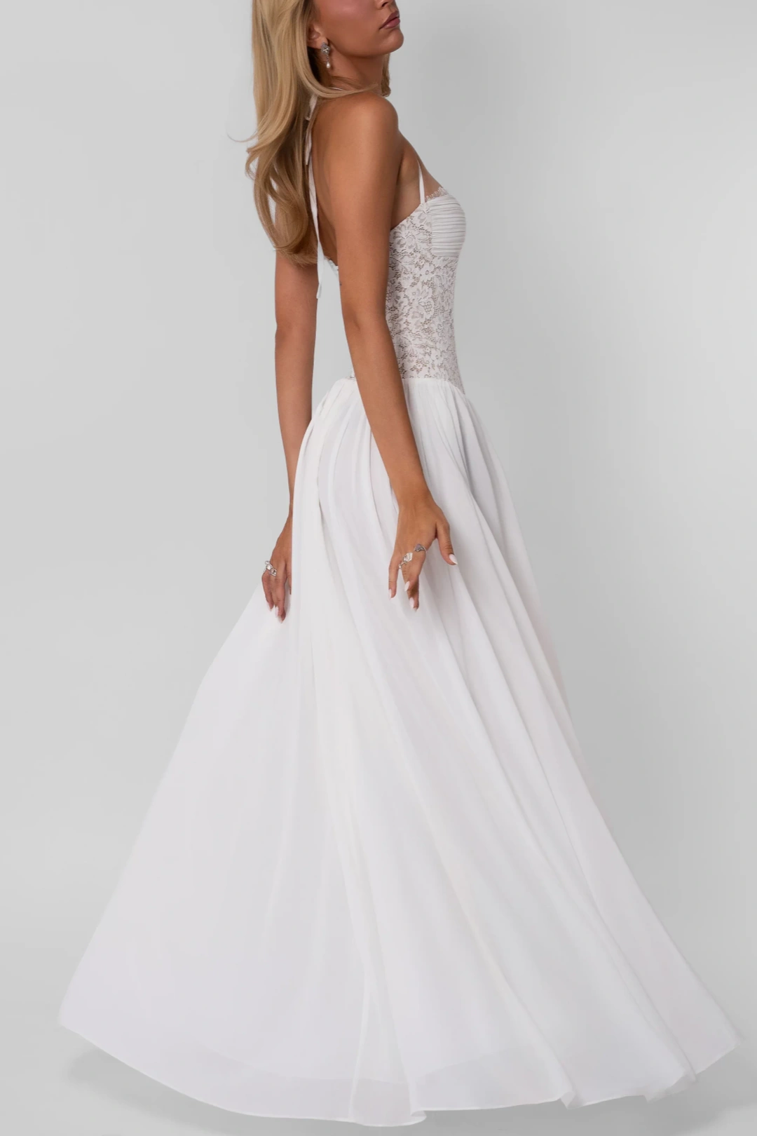 Halter Lace Corset Chiffon A-Line Formal Evening Gown L048
