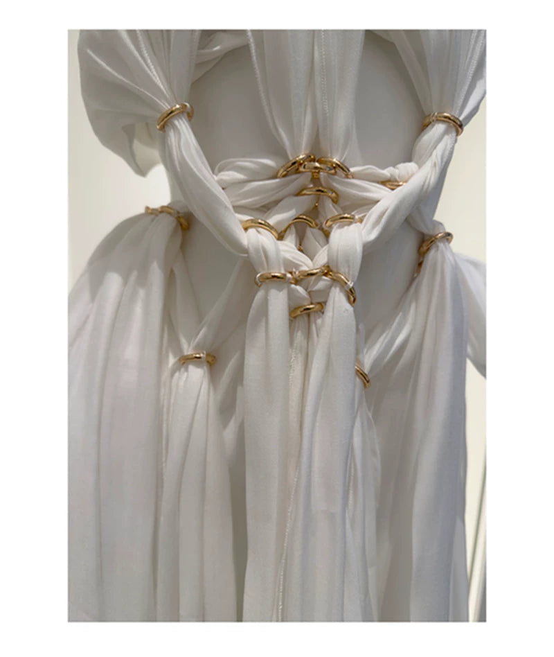 Halter White Chiffon Maxi Evening Dress F0438
