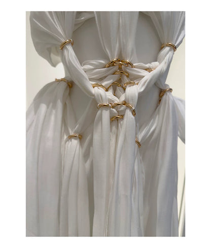 Halter White Chiffon Maxi Evening Dress F0438