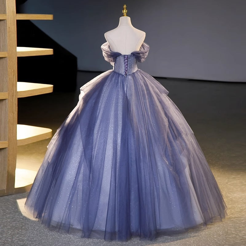 Stunning Off-the-Shoulder Sparkly Tulle Prom Ball Gown, Glitter Formal Evening Dress for Women, Ideal for Graduation, Quinceanera, Pageant, Wedding and Special Occasions Floral021