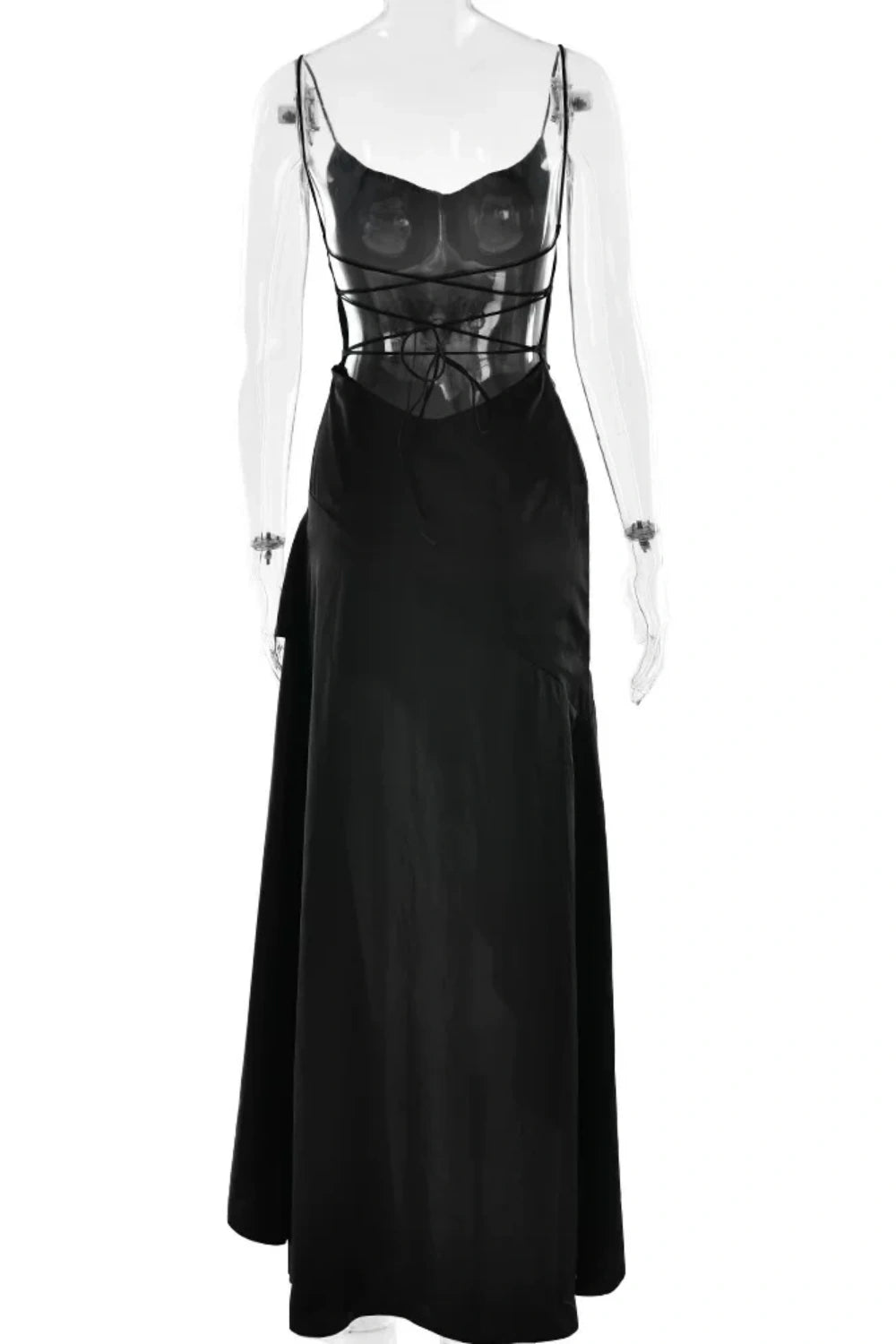 Formal Dress Black Satin Strappy Custom Wedding Guest Cocktail Back Lace Up Long Gown Floral053
