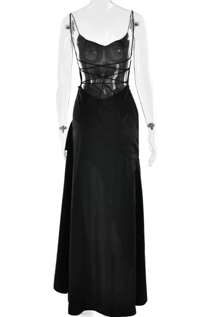 Formal Dress Black Satin Strappy Custom Wedding Guest Cocktail Back Lace Up Long Gown Floral053