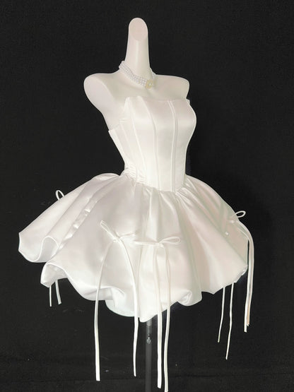 Strapless Satin Puffy Mini Homecoming Dress With Side Bows F0311