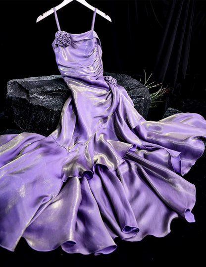 Spaghetti Strap Mermaid Formal Dress, 3D Floral Ruffled Gown for Party F0121