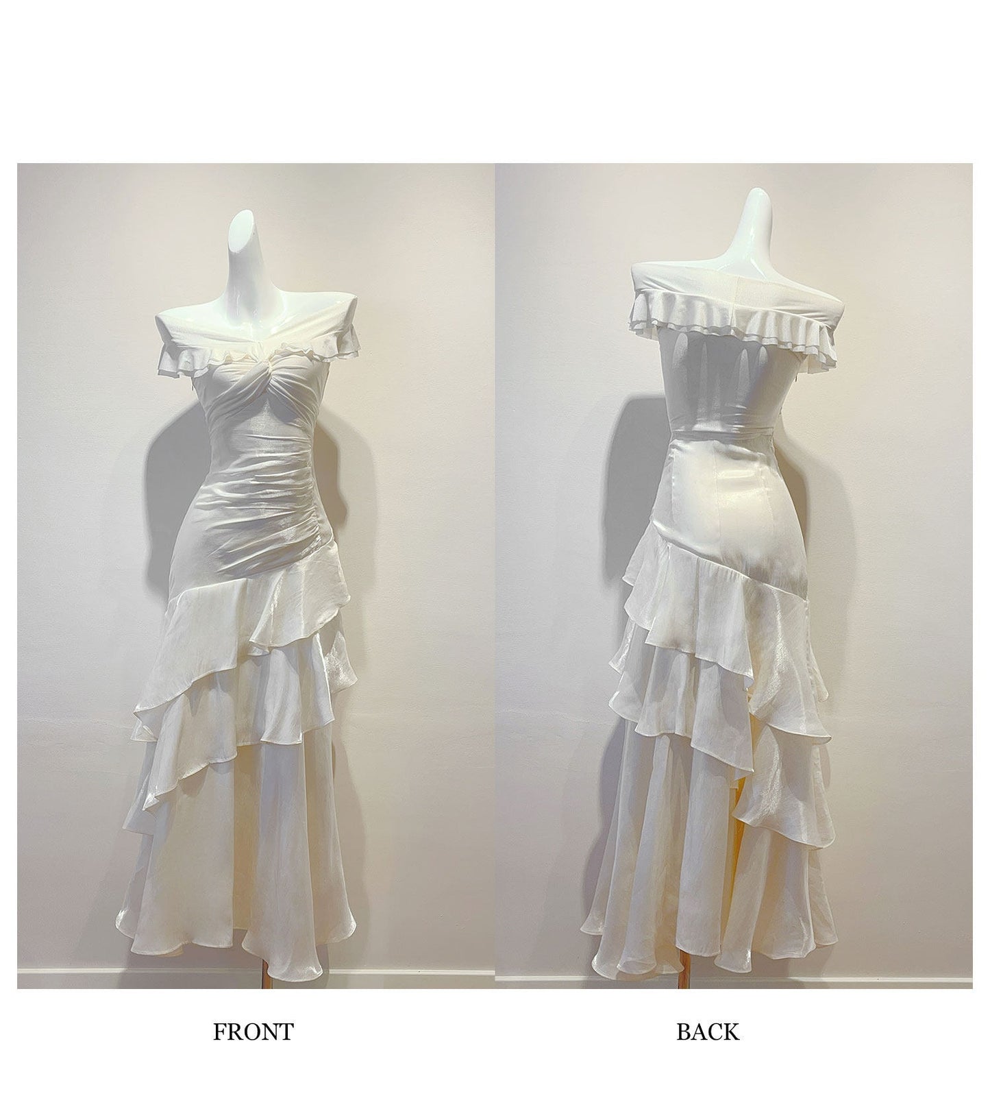White Long Off-The-Shoulder Prom Dress With Ruffle Details. FD03