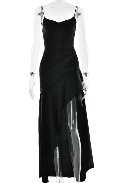 Formal Dress Black Satin Strappy Custom Wedding Guest Cocktail Back Lace Up Long Gown Floral053