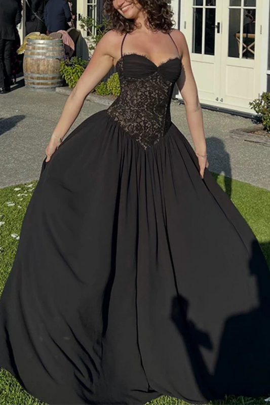 Halter Lace Corset Chiffon A-Line Formal Evening Gown L048