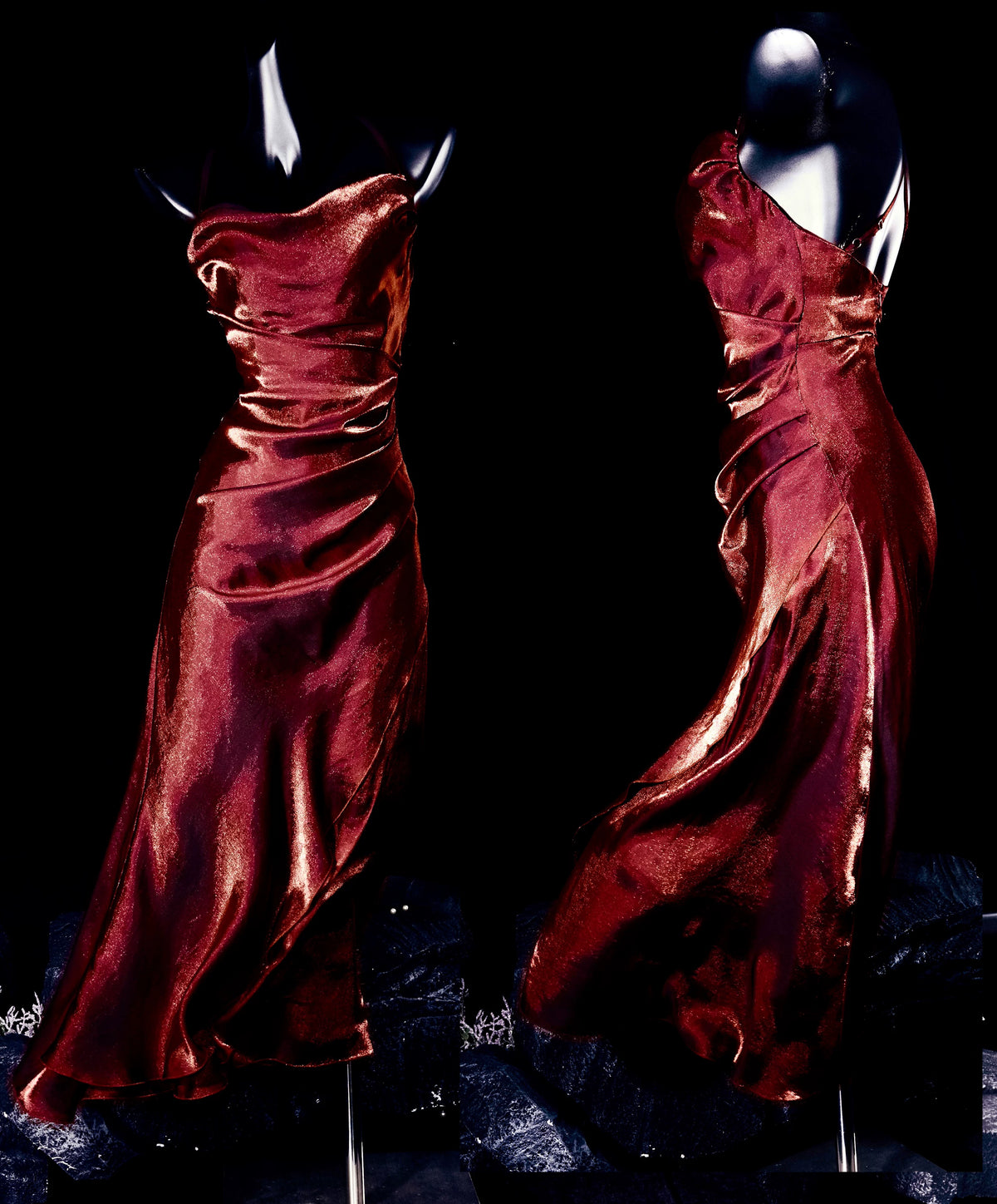 Metallic Satin Cowl Neck Midi Dress Ruched Formal Homecoming Party Gown F0120