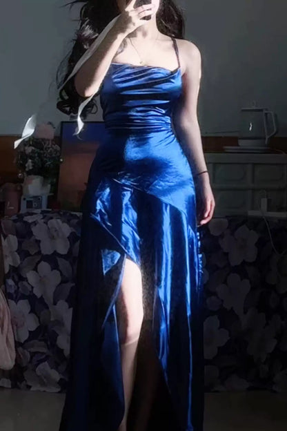 Formal Dress Black Satin Strappy Custom Wedding Guest Cocktail Back Lace Up Long Gown Floral053