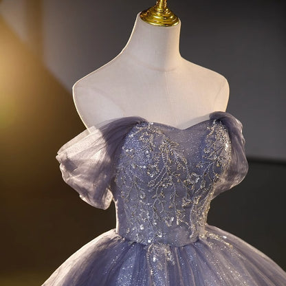 Stunning Off-the-Shoulder Sparkly Tulle Prom Ball Gown, Glitter Formal Evening Dress for Women, Ideal for Graduation, Quinceanera, Pageant, Wedding and Special Occasions Floral021