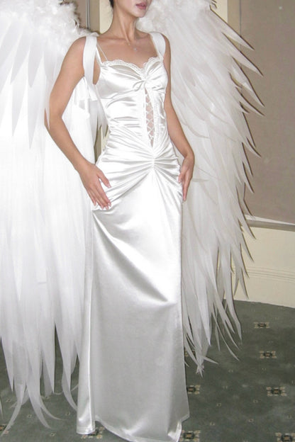 French-Style Elegant Satin Slim-Fit Spaghetti Strap Mermaid Dress With Ruched Details, Perfect For Birthdays And Special Occasions FD02