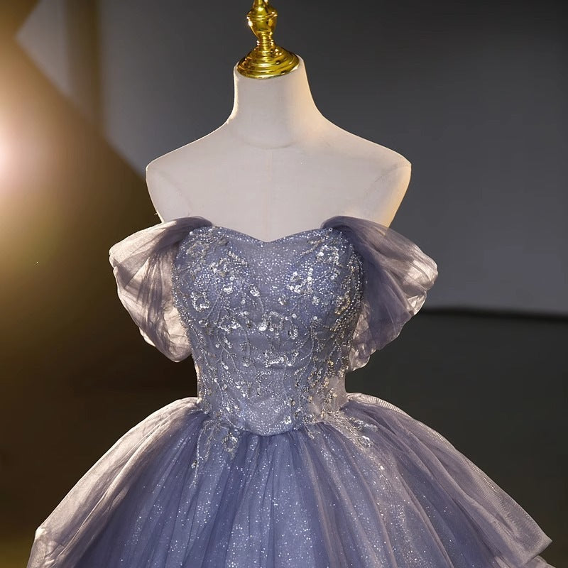 Stunning Off-the-Shoulder Sparkly Tulle Prom Ball Gown, Glitter Formal Evening Dress for Women, Ideal for Graduation, Quinceanera, Pageant, Wedding and Special Occasions Floral021